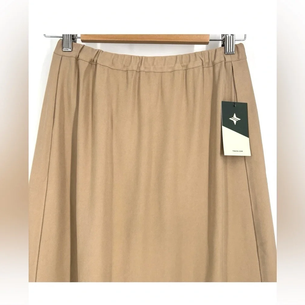 Tuckernuck Khaki Keaton Skirt XS NWT Rayon Blend Midi Neutral Slit Chic - Picture 6 of 9
